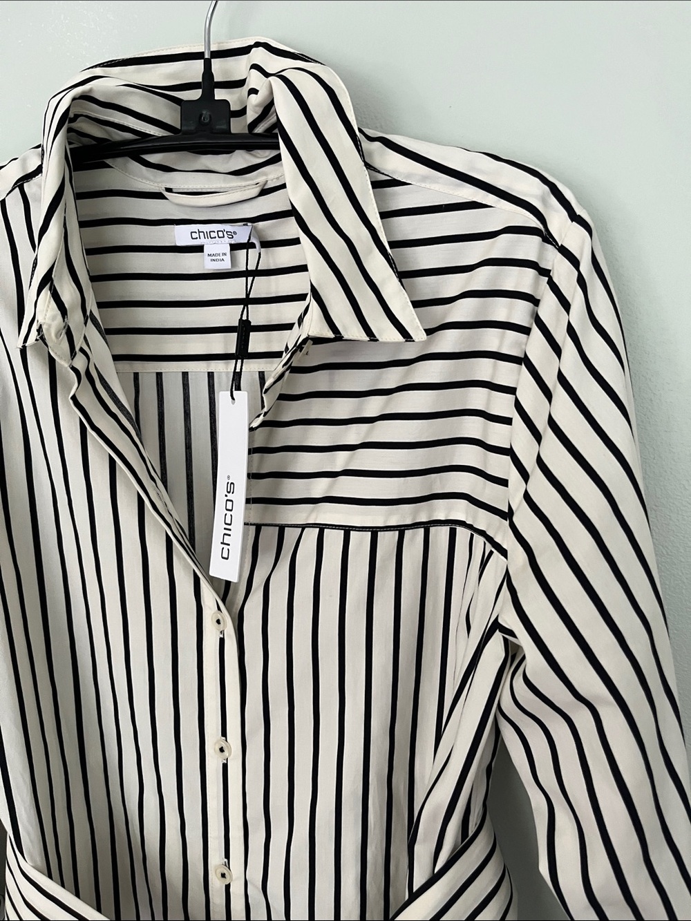 Chico's Black and White Striped Midi Shirt Dress - Picture 6 of 11
